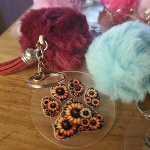 Fluffy Keychain with Sunflower Paw Print